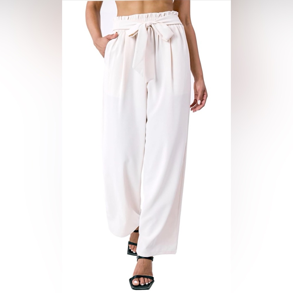 Elegant Cream Wide Leg Women's Trousers